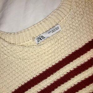 Zara cream and burgundy striped knit vest
